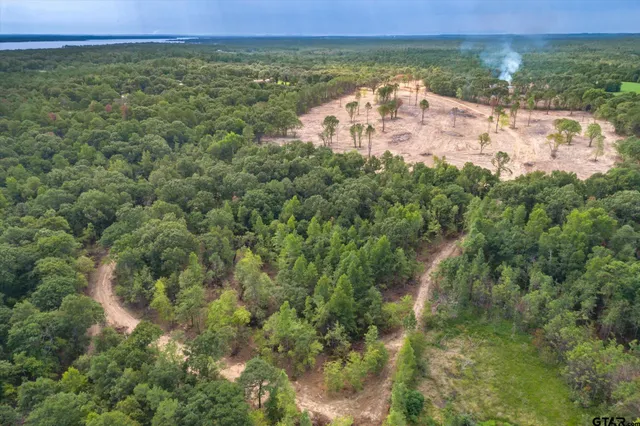 a view of a field with an ocean view
