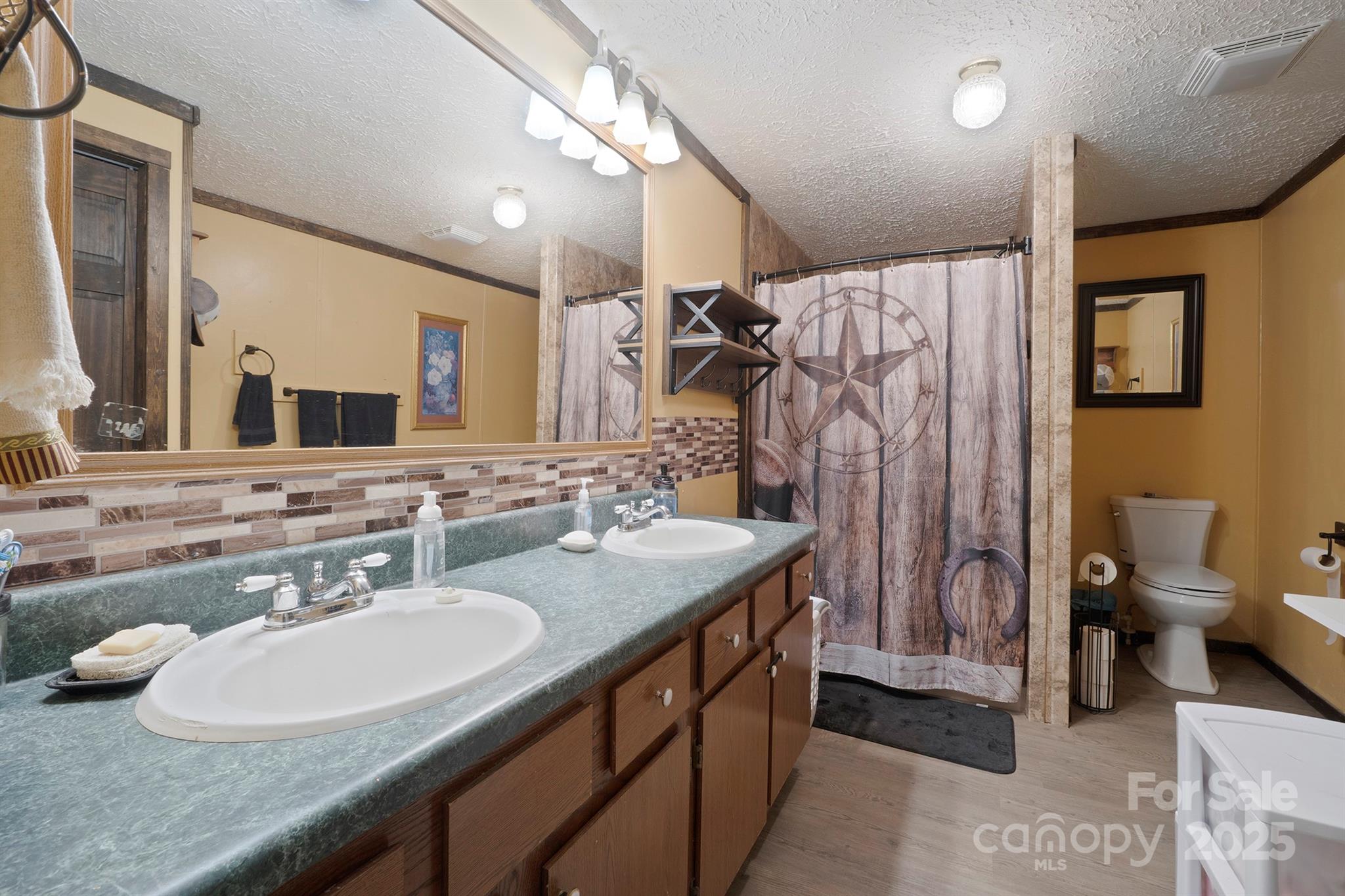 6282 Lor Road Morganton, NC 28655 - Photo 15 of 22 a bathroom with a granite countertop sink a toilet and a mirror
