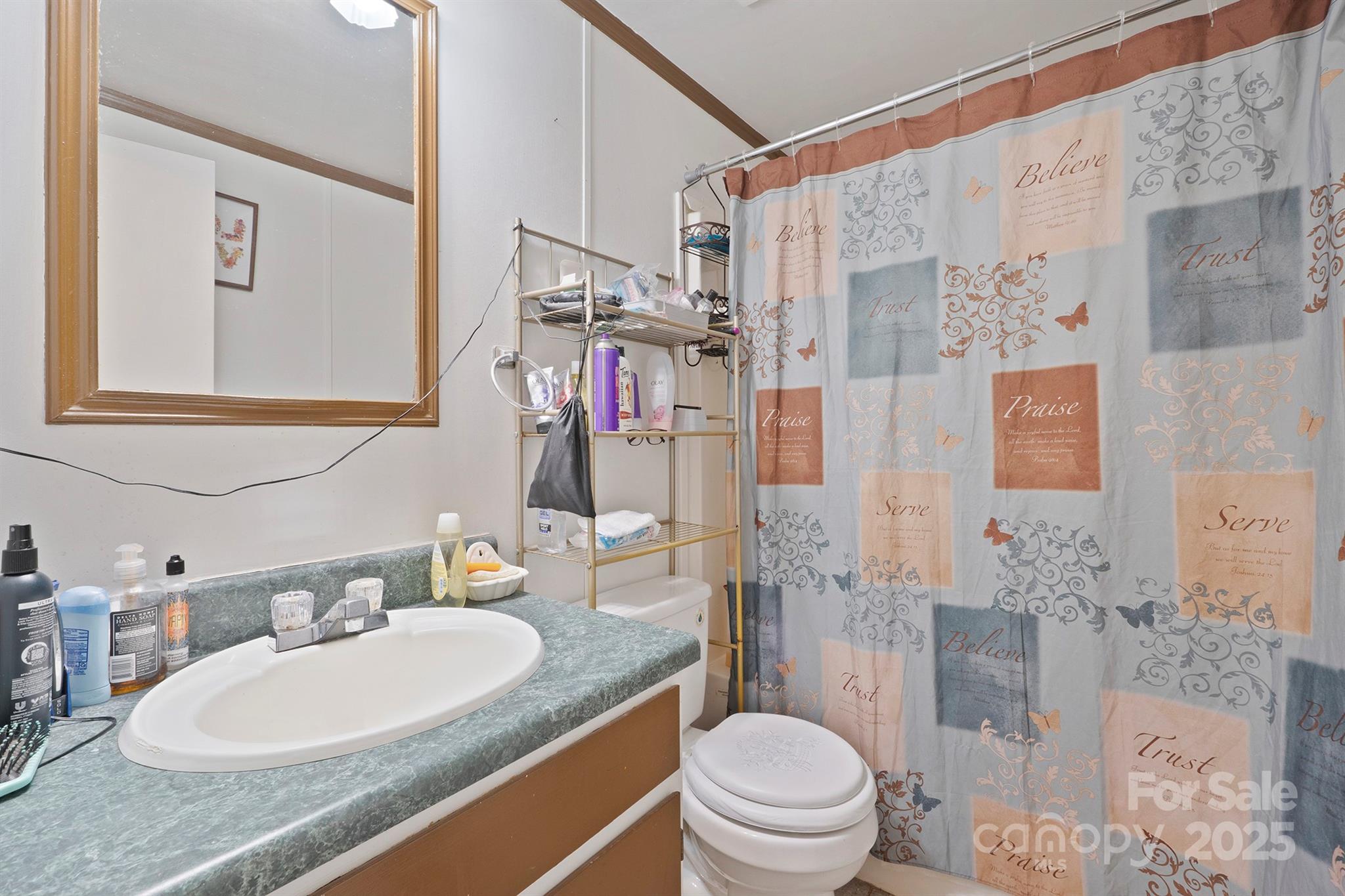 6282 Lor Road Morganton, NC 28655 - Photo 19 of 22 a bathroom with a granite countertop sink toilet and shower