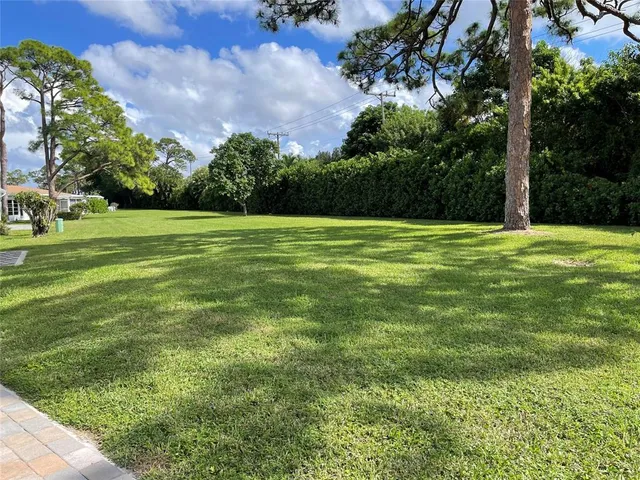 a view of a grassy field with trees