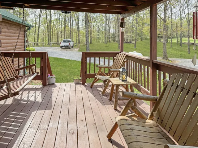 a balcony with wooden floor