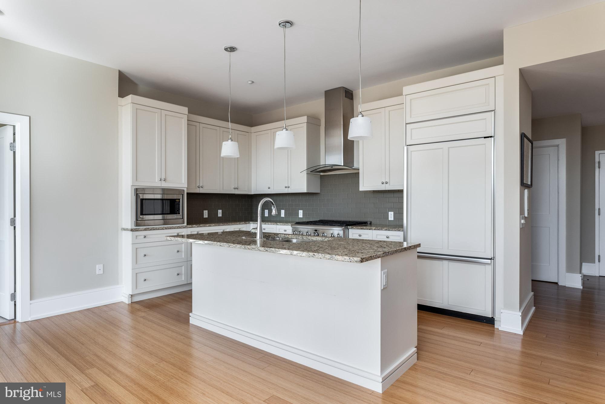 223 Iron Works Way Wayne, PA 19087 - Photo 7 of 23 a kitchen with stainless steel appliances granite countertop a refrigerator a sink dishwasher a stove and white cabinets with wooden floor