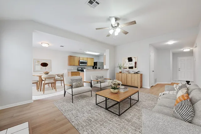 a living room with furniture