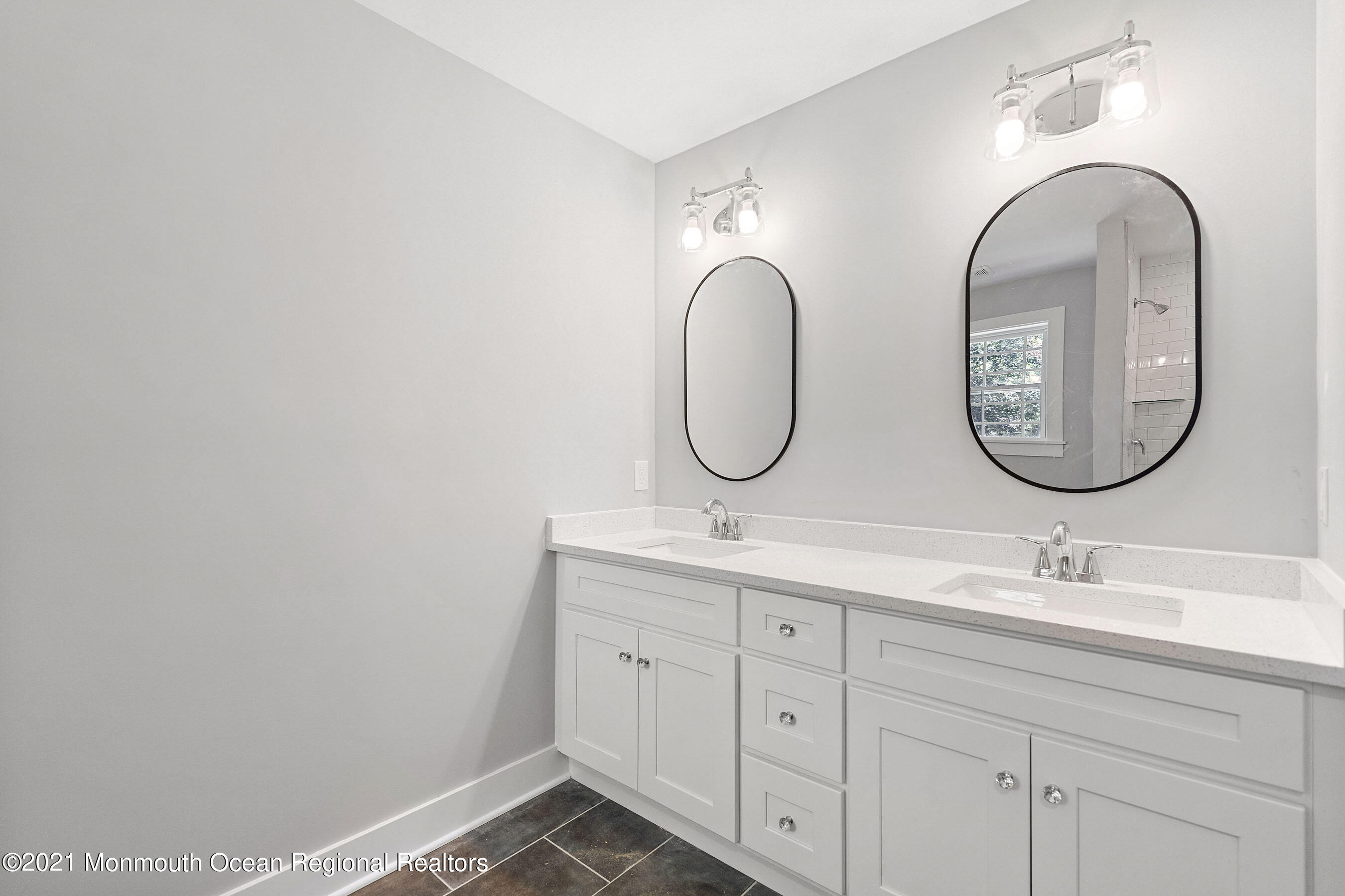 308 Riverside Drive Bayville, NJ 08721 - Photo 31 of 35 a bathroom with a granite countertop double vanity sink and a mirror