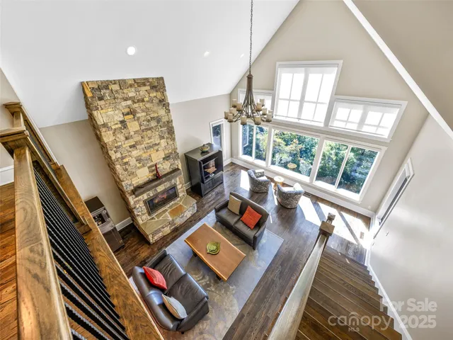 view of a living room with large window
