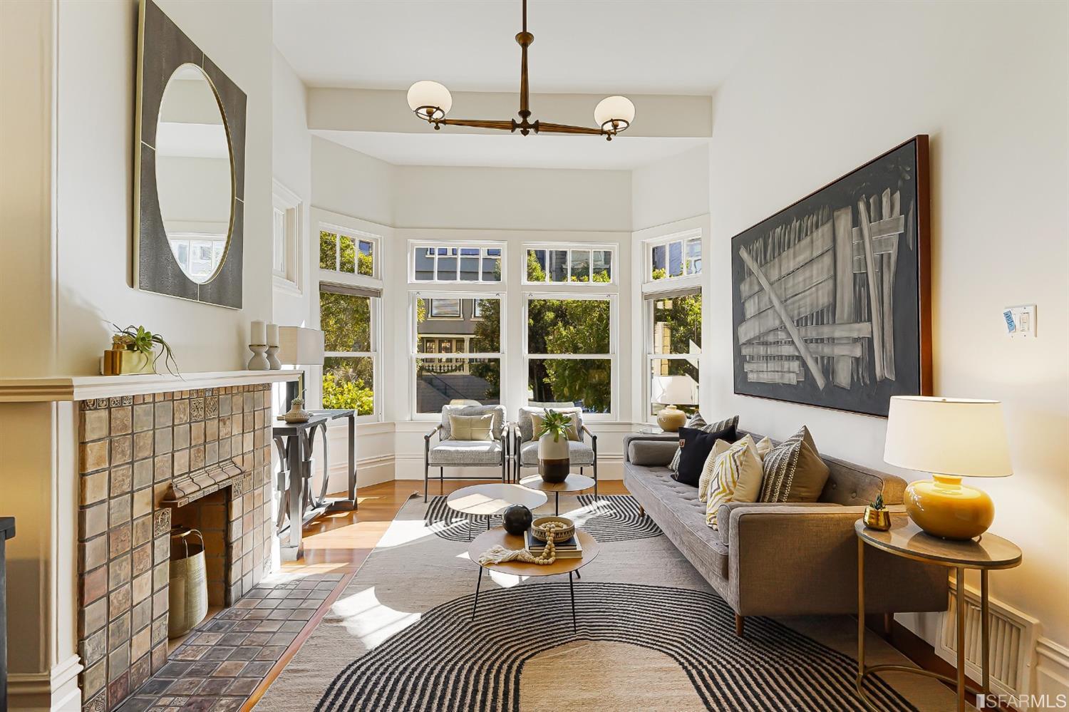 720 Waller Street San Francisco, CA 94117 - Photo 3 of 44 a living room with furniture a fireplace and a floor to ceiling window
