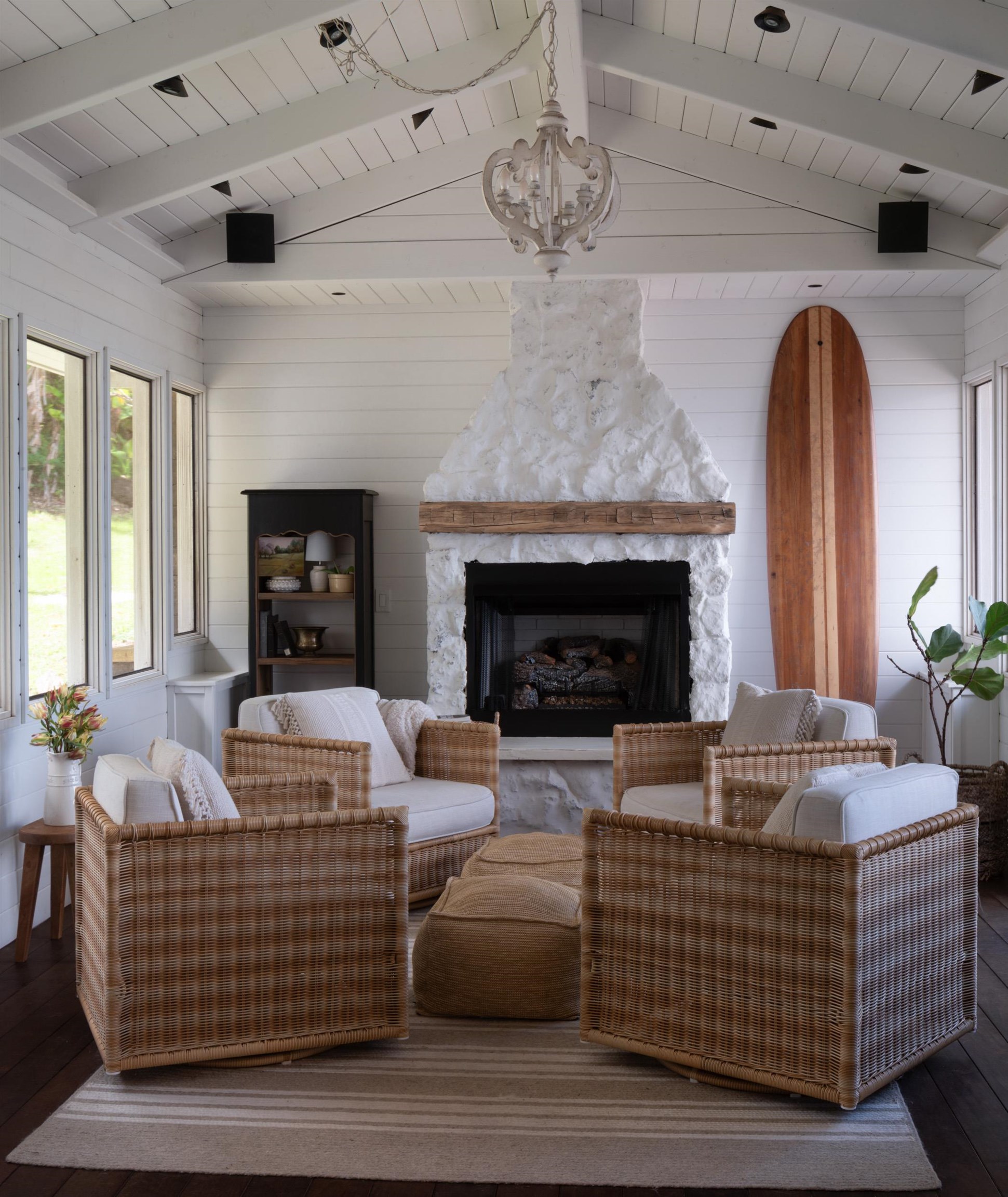 1630 Olinda Road Makawao, HI 96768 - Photo 16 of 50 a living room with furniture and a fireplace