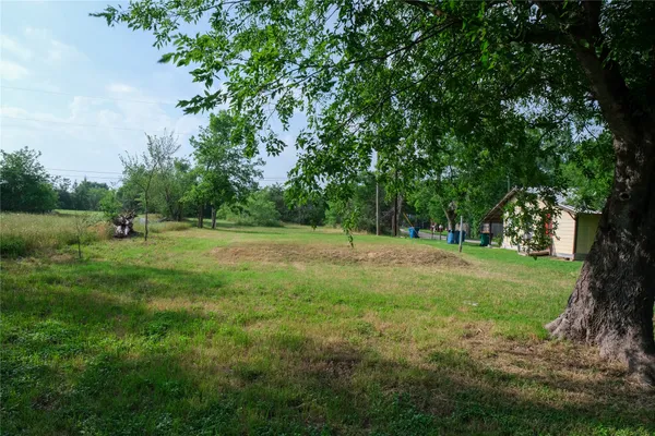 a view of a park with trees in the background