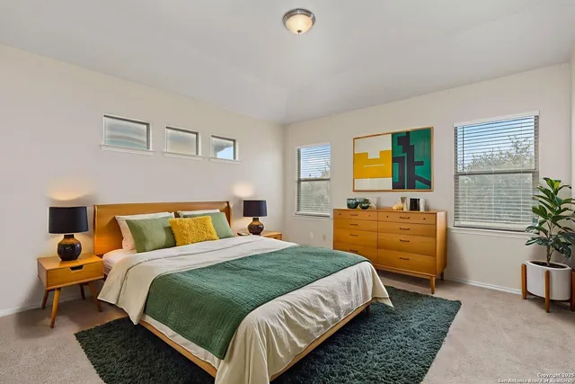 a bedroom with a bed and a dresser