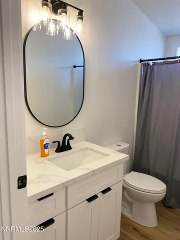 a bathroom with a sink a mirror and a toilet