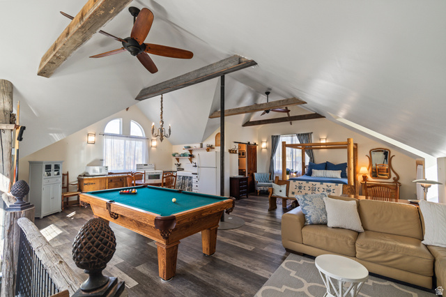 390 North 100 West Monroe, UT 84754 - Photo 120 of 167 Playroom with billiards table, wood finished floors, and a ceiling fan