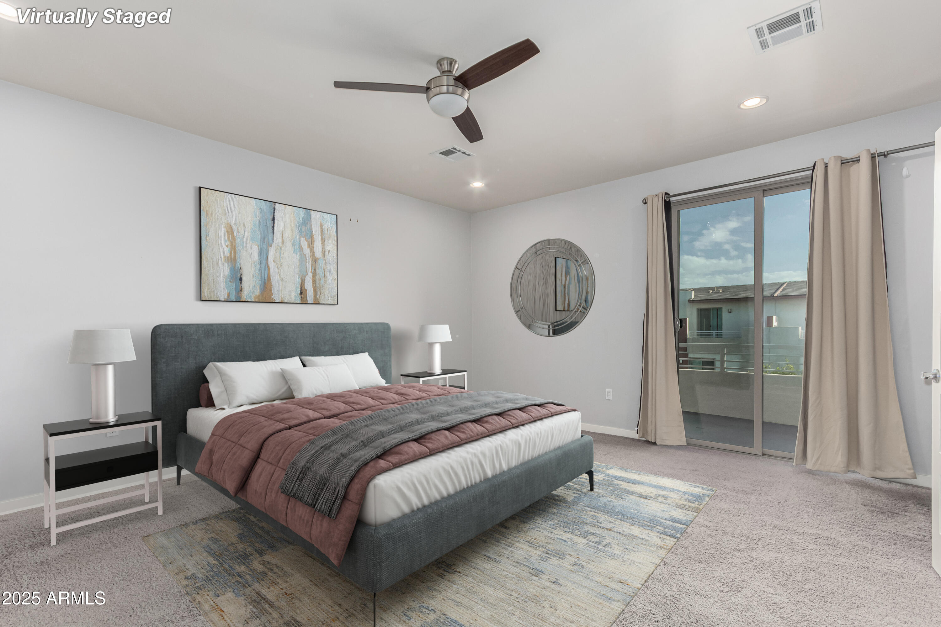1056 North Miller Road Tempe, AZ 85288 - Photo 6 of 46 a bedroom with a large bed and a chandelier