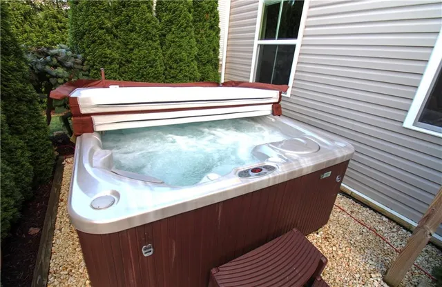 an aerial view of a house with a garden