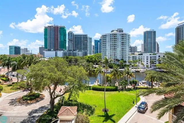 a city view with tall buildings