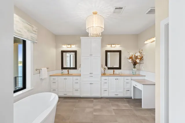 a view of a bathtub in a room