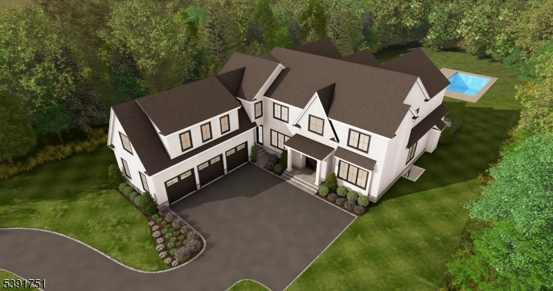 an aerial view of a house with backyard