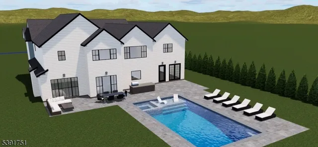 a view of a house with pool table and chairs