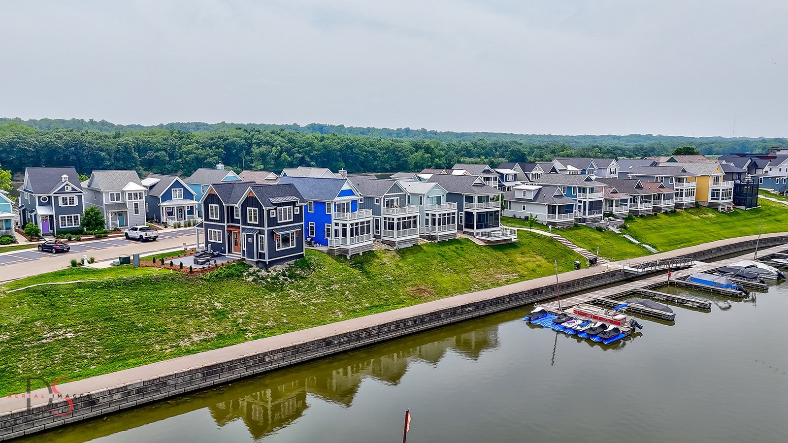 208 Leeward Way Ottawa, IL 61350 - Photo 23 of 28 an aerial view of a house with a garden and lake view