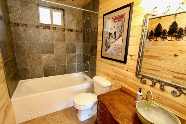 a bathroom with a toilet and a bathtub