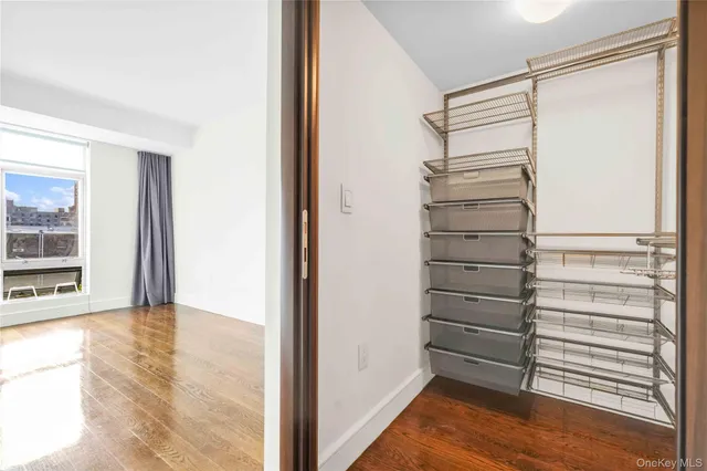 a view of walk in closet with empty racks