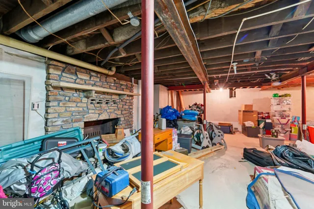a view of a storage room with furniture