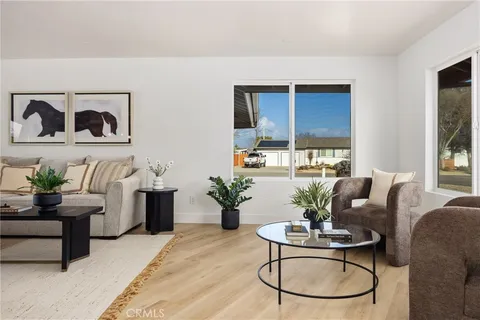 a living room with furniture potted plant and a window