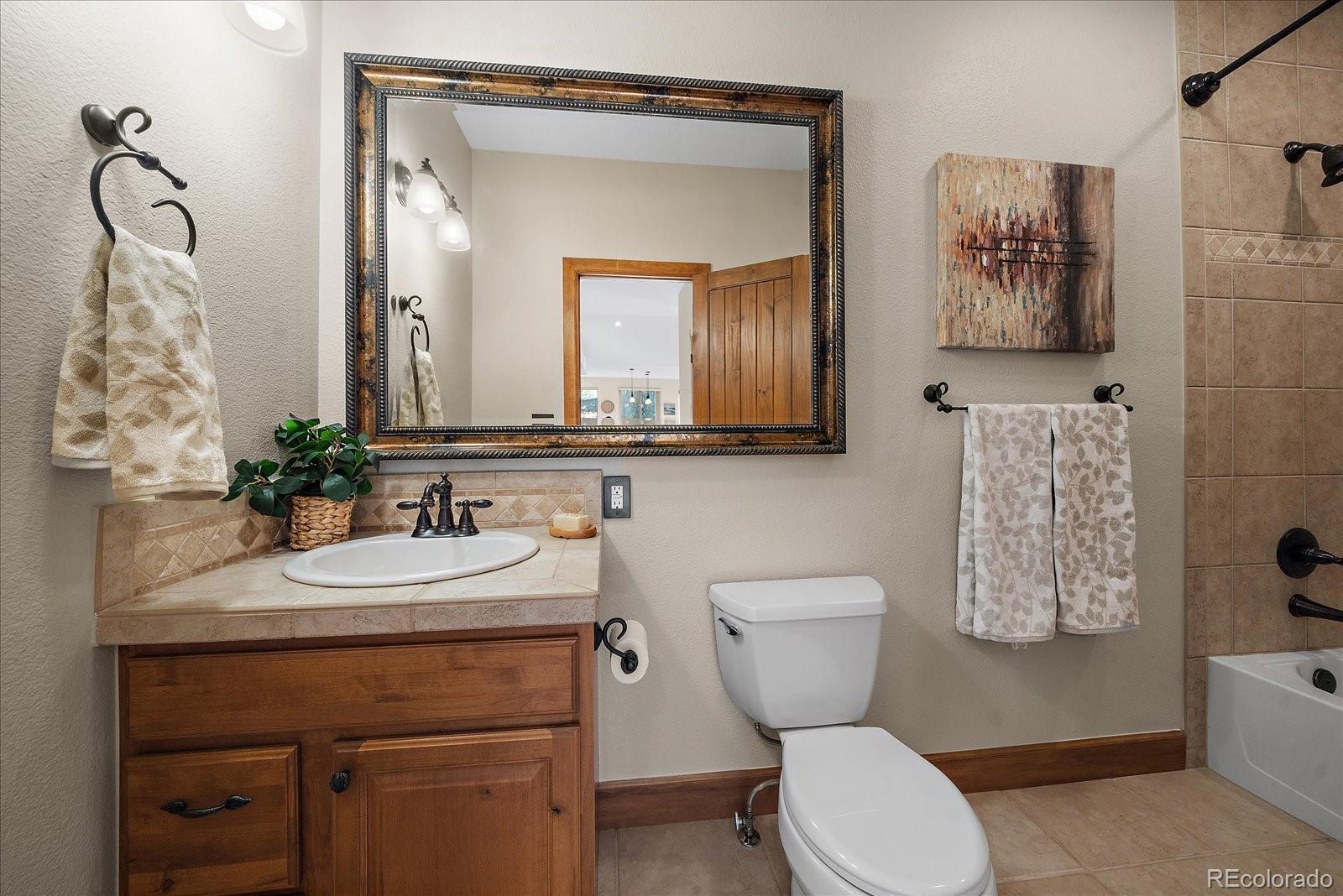 28857 Cedar Circle Evergreen, CO 80439 - Photo 29 of 50 a bathroom with a toilet sink and mirror