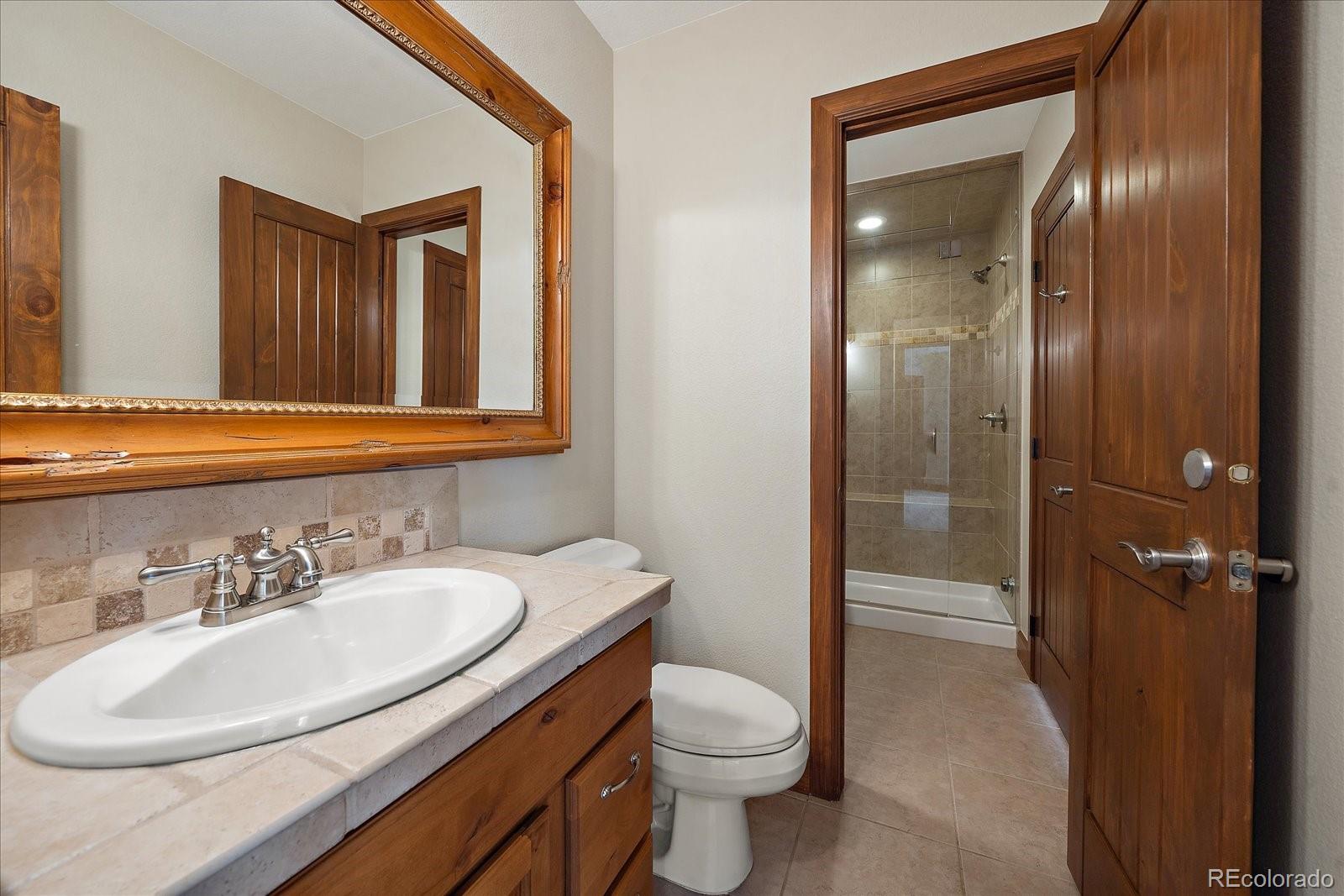 28857 Cedar Circle Evergreen, CO 80439 - Photo 36 of 50 a bathroom with a sink toilet and shower