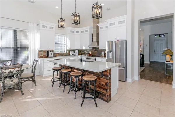 a view of a dining area with furniture