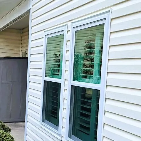 a couple of potted plants in front of building