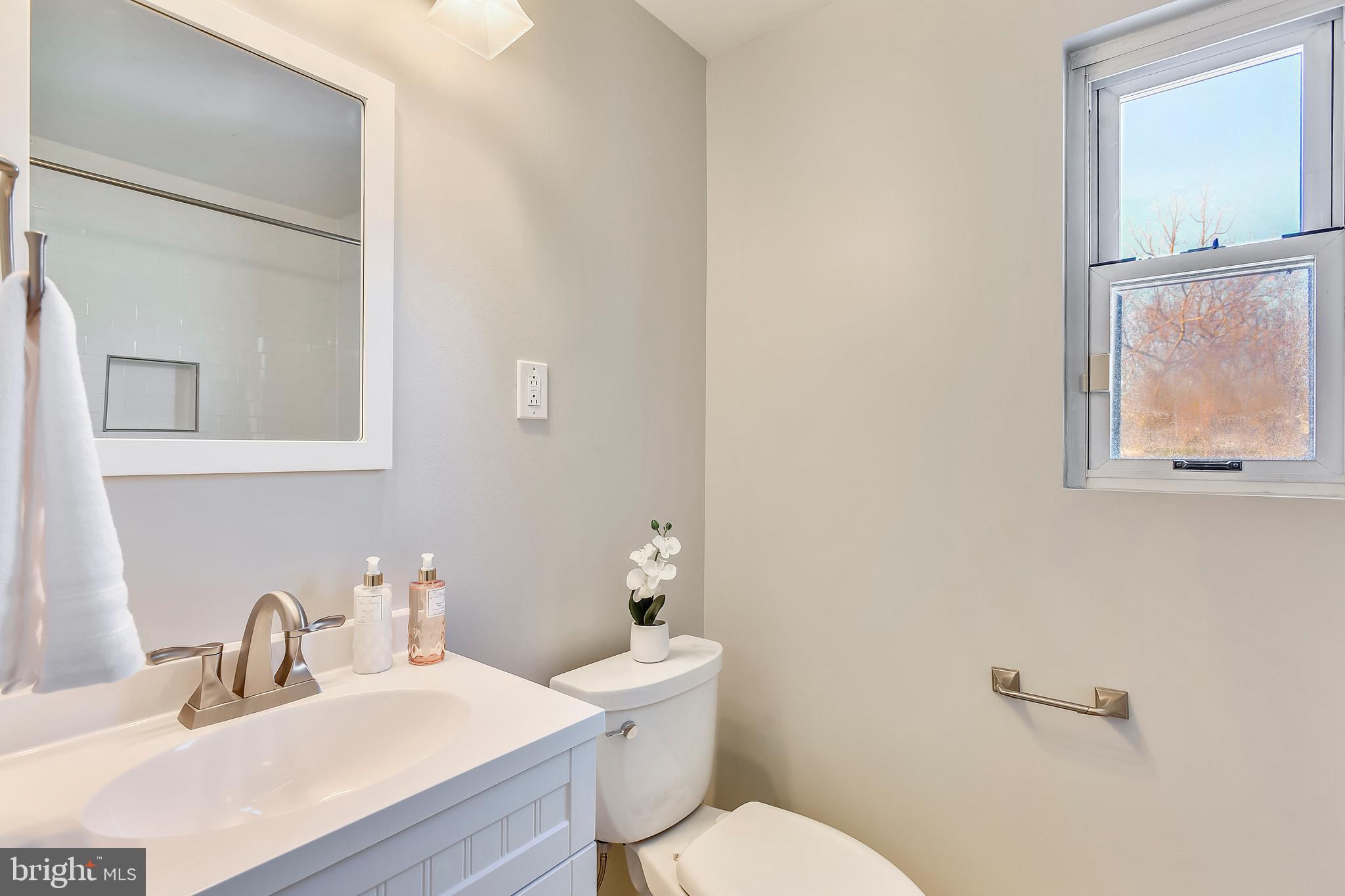 7308 Foxe Place Springfield, VA 22151 - Photo 28 of 38 a bathroom with a toilet a sink and mirror