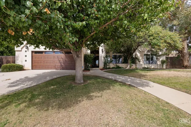 a tree in front of a white house
