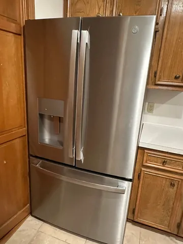 a close view of a refrigerator in kitchen