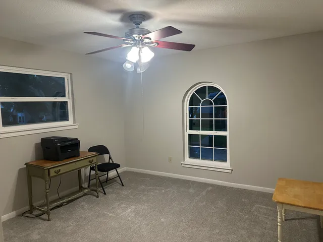 a workspace with a cabinet