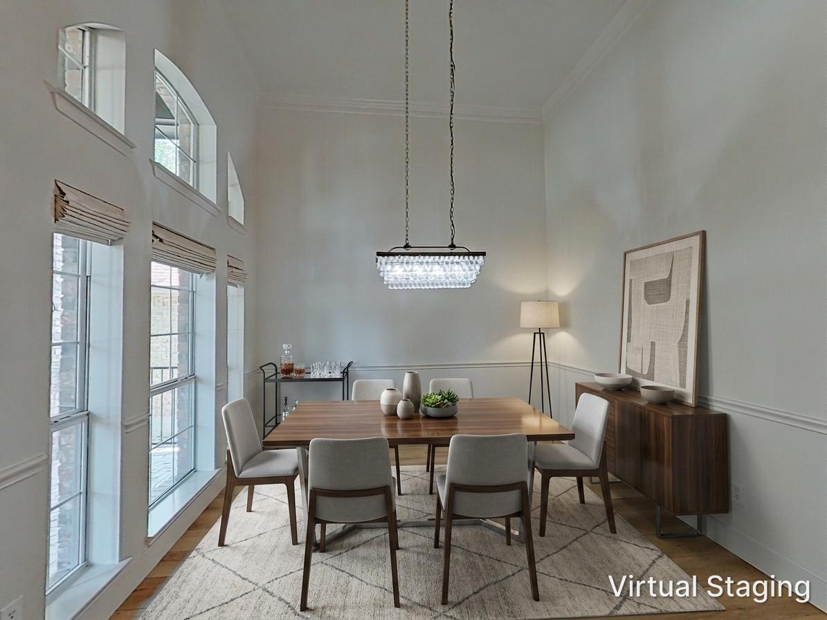 8617 Cobblestone Austin, TX 78735 - Photo 11 of 37 Elegant crown molding and high ceilings create a spacious and inviting atmosphere in this dining area.