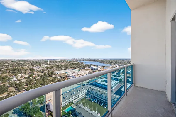 a view of a city from a balcony