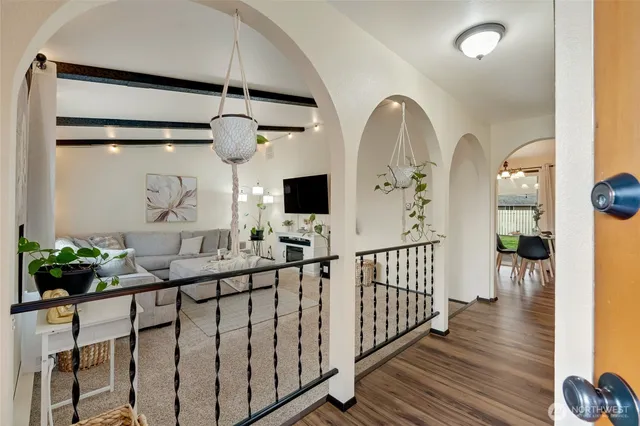 a view of a hallway view with staircase