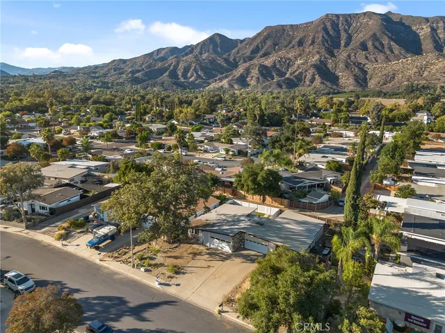 a view of a city with mountains in the background