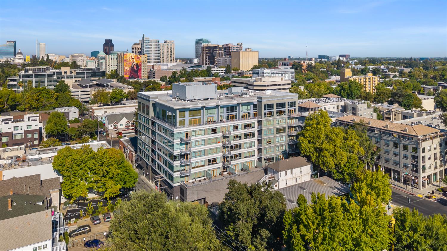 a view of a city with tall buildings