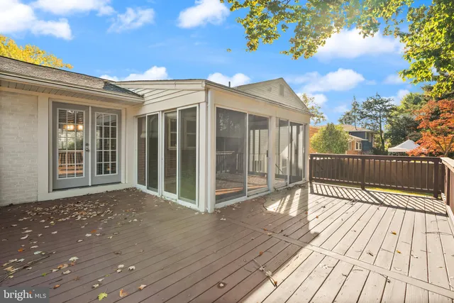a view of backyard with a deck and wooden floor