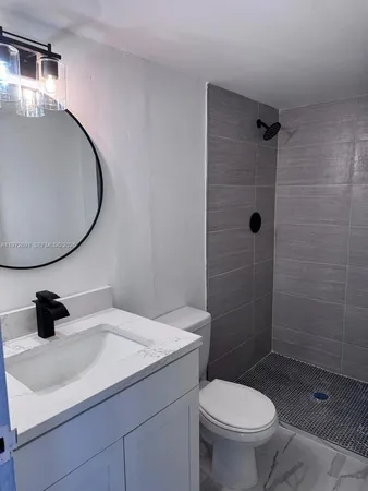 a bathroom with a sink a toilet and a mirror