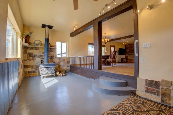 a living room with furniture and a couch