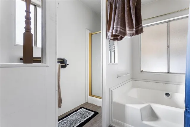 a bathroom with a bathtub