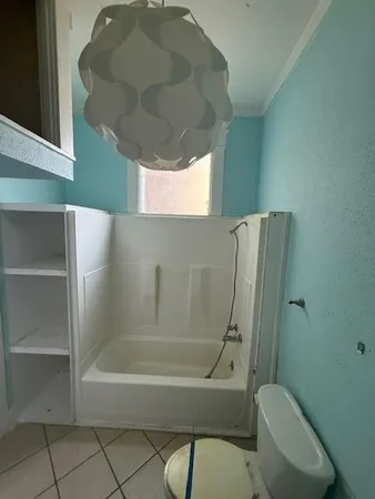 a bathroom with a toilet and a bathtub