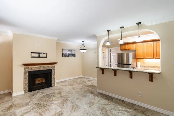 a view of a kitchen with a sink
