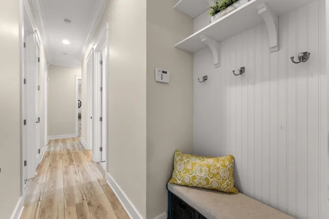 a view of a garden with an outdoor space