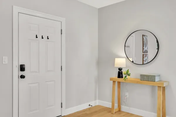 a front view of a house with natural light