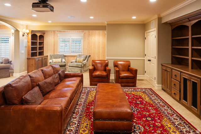 875 South 1250th Street East Mapleton, UT 84664 - Photo 47 of 54 Spacious recreation room featuring recessed lighting and a ceiling-mounted projector