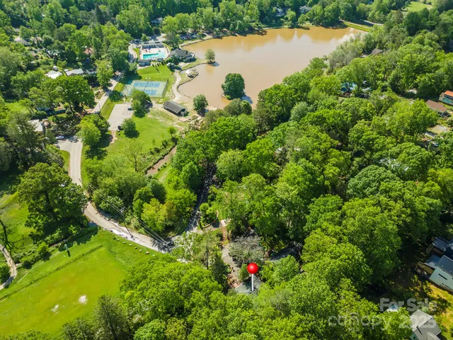 a view of a garden with a lake
