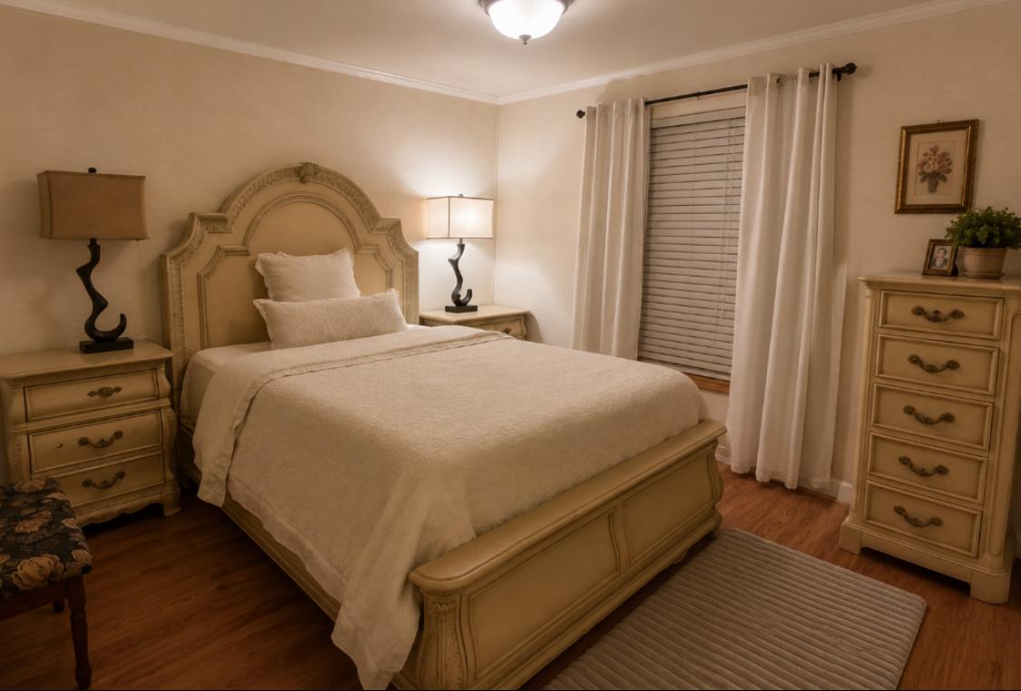 438 Kellar Road Smithville, TX 78957 - Photo 20 of 30 A quiet retreat, this bedroom offers crown molding and rich hardwood flooring for comfort and timeless appeal.